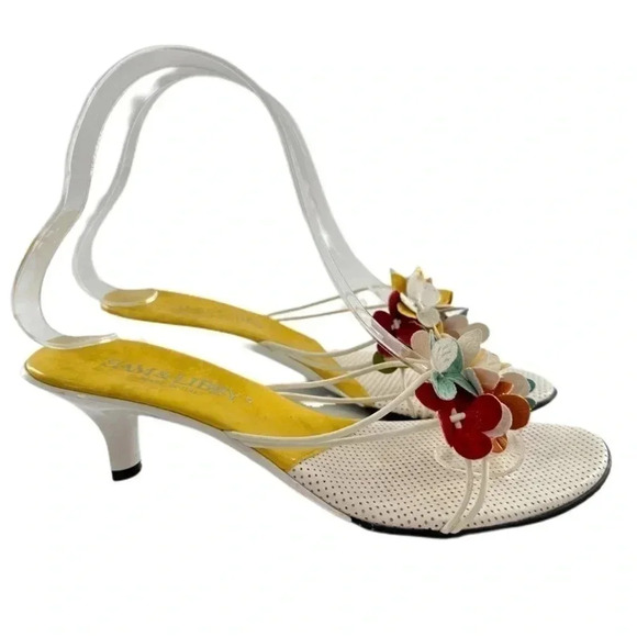Sam & Libby kitten heels 6 Italian leather floral flip flop y2k barbiecore - Picture 1 of 13